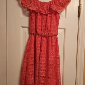 Girls dress coral lace top layer